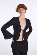 Lace Up Front Shirt with Line Pattern