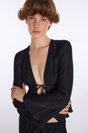 Lace Up Front Shirt with Line Pattern