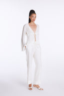 Lace Up Front Shirt with Line Pattern