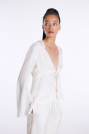 Lace Up Front Shirt with Line Pattern