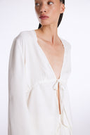 Lace Up Front Shirt with Line Pattern