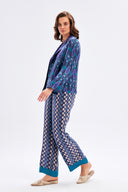 Modern Print Satin Trousers With Waist Detail