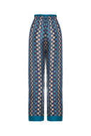 Modern Print Satin Trousers With Waist Detail