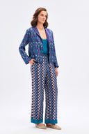 Modern Print Satin Trousers With Waist Detail