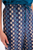 Modern Print Satin Trousers With Waist Detail