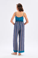 Modern Print Satin Trousers With Waist Detail