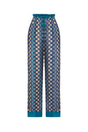 Modern Print Satin Trousers With Waist Detail