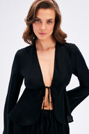 Lace Up Front Shirt With Stripe Pattern