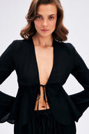 Lace Up Front Shirt With Stripe Pattern