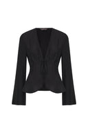 Lace Up Front Shirt With Stripe Pattern